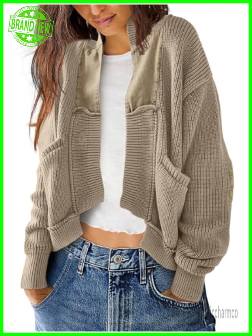 Womens Cable Knit Open Front Chunky Cardigan Sweater Long Sleeve Slouchy